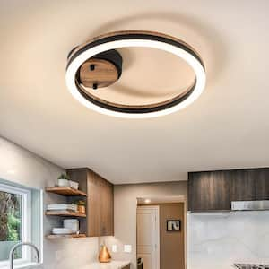 Iris 1-Light 11.81 in. Integrated LED Circular Wood Flush Mount Ceiling Light