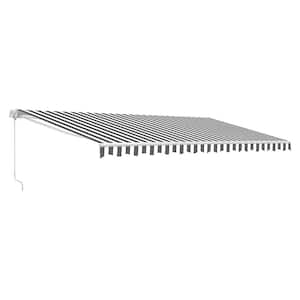 13 ft. Manual Patio Retractable Awning (120 in. Projection) in Grey and White Striped