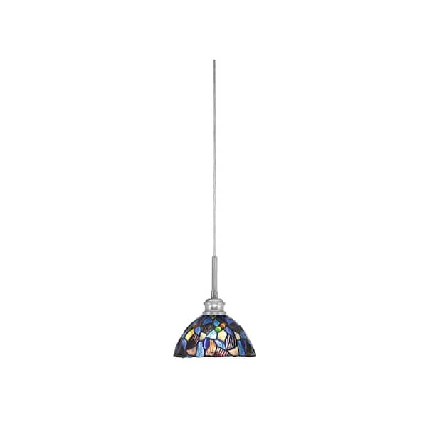 Unbranded Albany 60-Watt 1-Light Brushed Nickel Pendant Mini Pendant Light Blue Mosaic Art Glass and Light Bulb Not Included