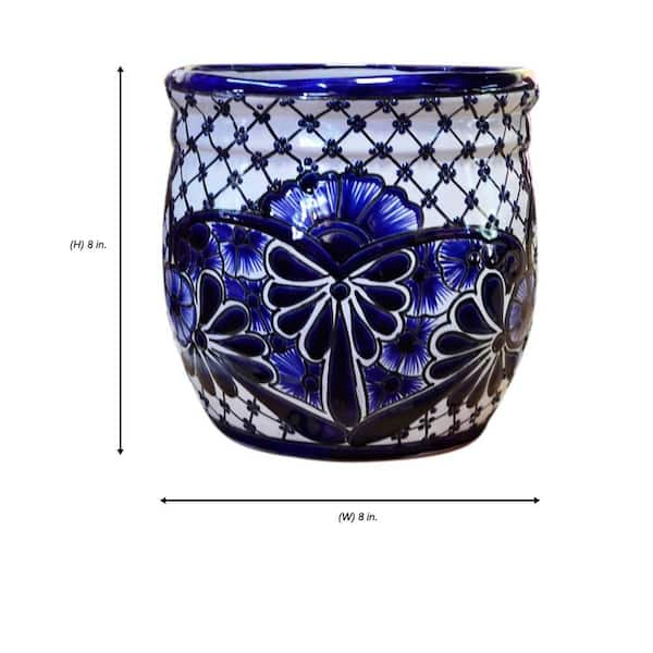 Blue and white Talavera pottery pot - Designs By Origin