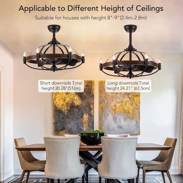 27 in. Farmhouse Indoor Walnut-Colored Vintage Cage Ceiling Fan with Remote Included for Kitchen Dining Room