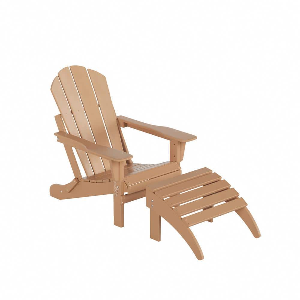 WESTIN OUTDOOR Laguna Outdoor Patio Traditional HDPE Plastic Folding Adirondack Chair with Footrest Ottoman in Teak 2001ADOT-TK