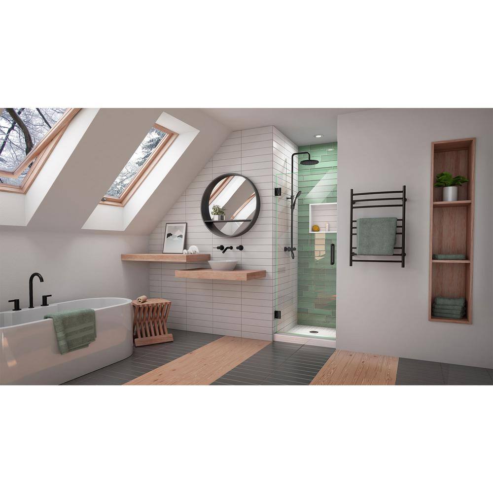 Unidoor-LS 28" Matte Black Frameless Hinged Shower Door with ClearMax Glass
