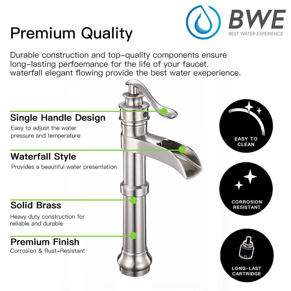 Brushed Nickel Waterfall Spout Single Handle Vessel Faucet