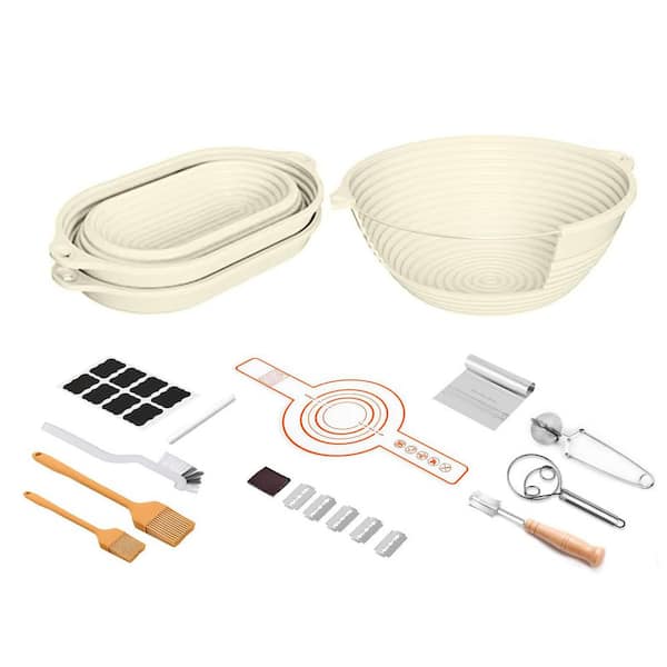 Sourdough Starter Kit,26-Pieces Baking Supplies, 34oz. Glass Jar,2 Silicone Banneton Bread Proofing Baskets,Silver Cover