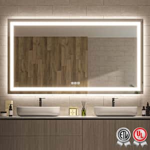 72 in. W x 40 in. H Rectangular Frameless Wall Bathroom Vanity Mirror with Backlit and Front Light
