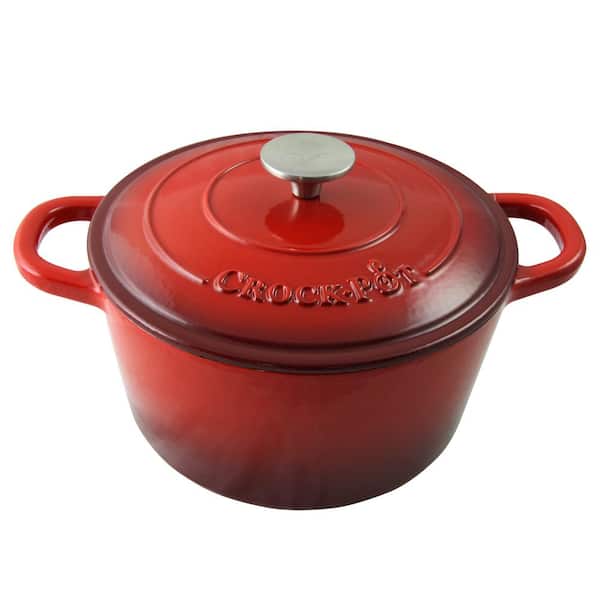 Crock Pot Artisan 5 Quart Round Enameled Cast Iron Braiser Pan with Lid Scarlet Red