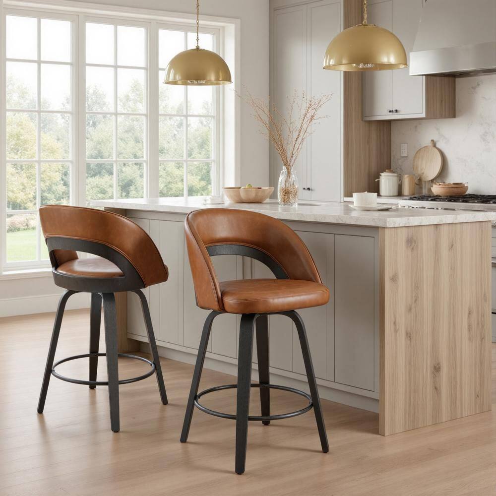 Art Leon HAVEN 25.98 in. Seat Height Brown Faux Leather Swivel Bar