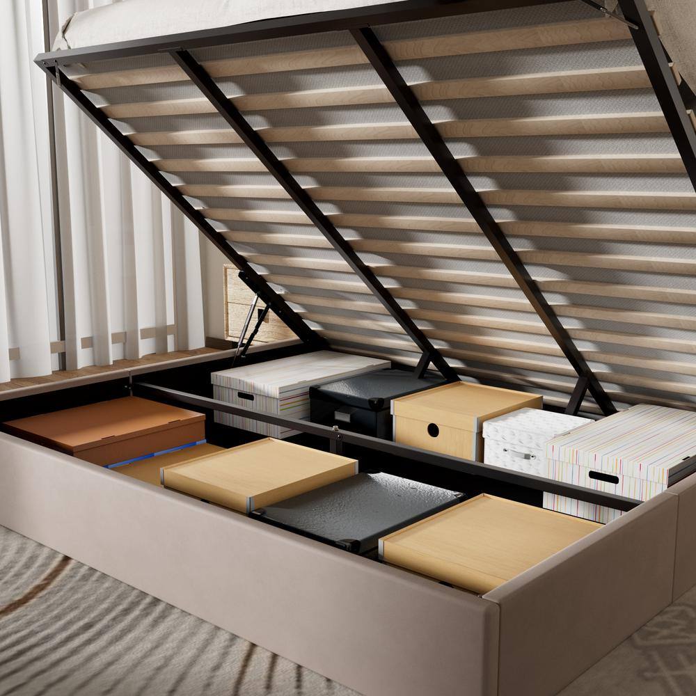 Black Frame Queen Size Upholstered Platform Bed with Lift-up Storage Supported by Metal and Wooden Slats - thumbnail 3