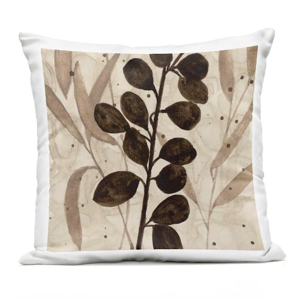 Beige and Brown Natural Leaves Beige Square Outdoor Throw Pillow