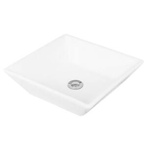 White Ceramic Square Bathroom Vessel Sink with Pop-Up Drain