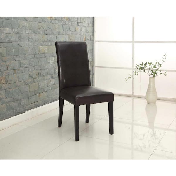 Armen Living MD-014 38 in. Brown Bonded Leather and Black Wood Finish Side Chair (Set of 2)