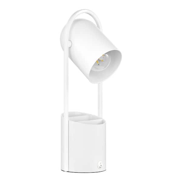 13.5 in. 1-Light White Desk Lamp with Adjustable Lamp Head and Built-in Organizer