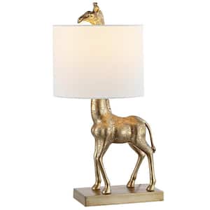 Aimee 24 in. Antique Gold Giraffe Table Lamp with White Linen Shade