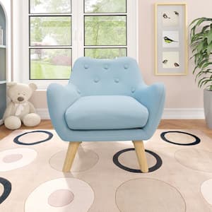19.29 in. W Blue Microfibres Fabric Upholstered Child Accent Arm Chair with Wooden Legs