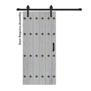 Mid-Century New Style 38 in. x 84 in. French Gray Finished Solid Wood Sliding Barn Door with Hardware Kit