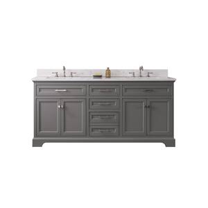 Thompson 72 in. W x 22 in. D Bath Vanity in Gray with Engineered Stone Vanity Top in Carrara White with White Basins