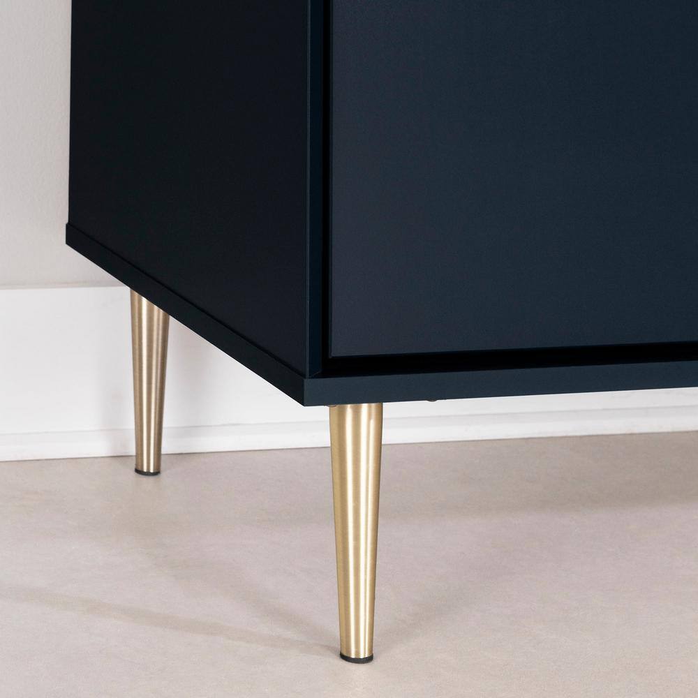 Navy Blue Double Glam 6-Drawer Dresser with Brass Legs