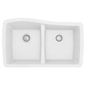 Undermount Quartz Composite 33 in. 50/50 Double Bowl Kitchen Sink in White