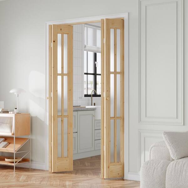 easelife 48 in. x 80 in. 6 Lite Pre Assembled Frosted Glass Brown