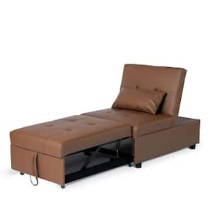 Brown Foldable Faux Leather Upholstered Armless Chaise Lounge