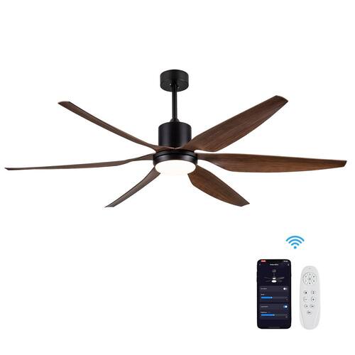 66 in. Smart Indoor Brown Ceiling Fan with Dimmable Integrated LED and App Remote Control bessten Ceiling Fans With Lights