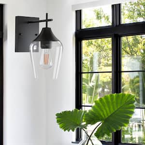 13 in. 1-Light Black Industrial Wall Sconce with Wine Glass Shade for Bathroom