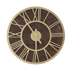 Mason Brown/Gold 23.6 in. Wood Wall Clock