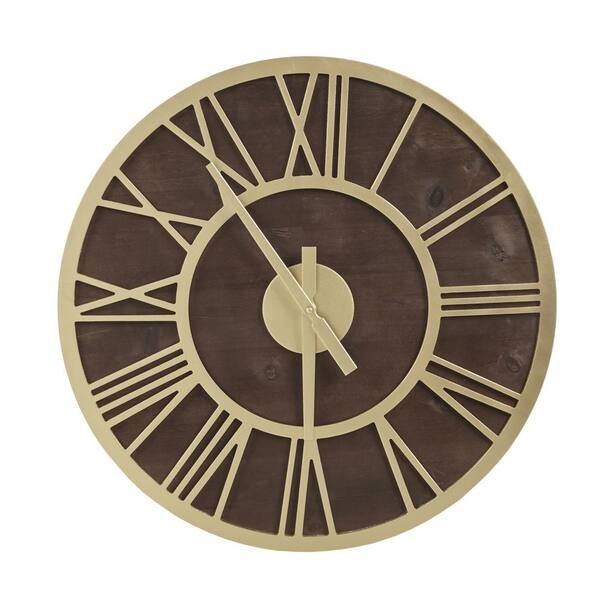 Madison Park Mason Brown/Gold 23.6 in. Wood Wall Clock