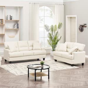 2-Piece Garrin Series Modern Couch Set Beige Faux Leather Sofa and Loveseat Living Room Set