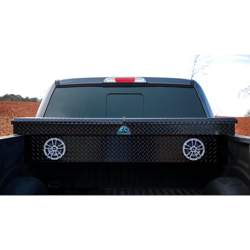 72 in. Black Aluminum Full Size Crossover Truck Tool Box with 2 Speakers, Red, Lighting and Cooler