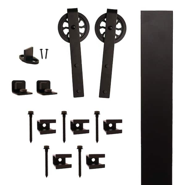 Quiet Glide Hook Strap Black Rolling Barn Door Hardware Kit with 5 in. Wheel