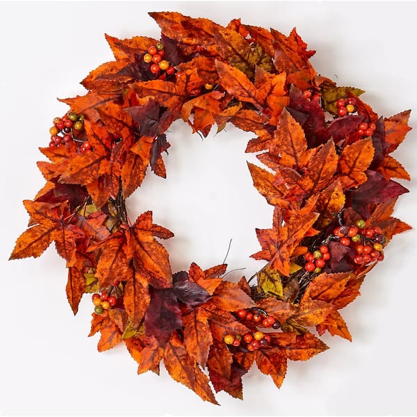 Unbranded 20 in. Artificial Maple Leaf and Berry Wreath