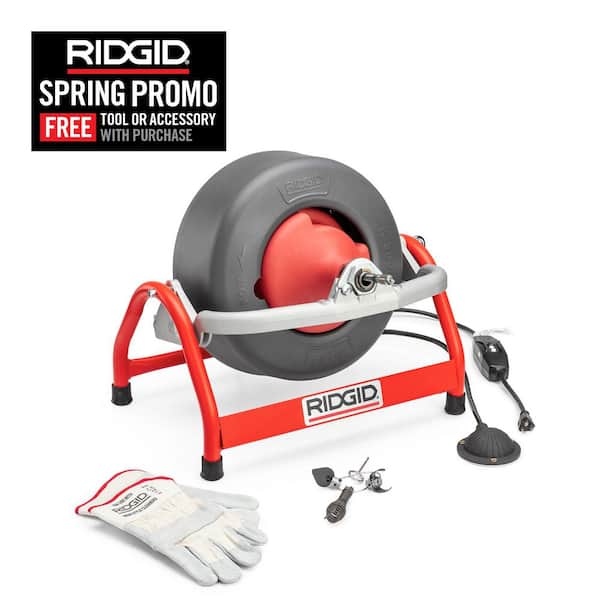 K-3800 Drain Cleaning Autofeed Drum Machine with C-32-3/8 in. x 75 ft. Cable Plus Tool Set and Gloves 4-Piece