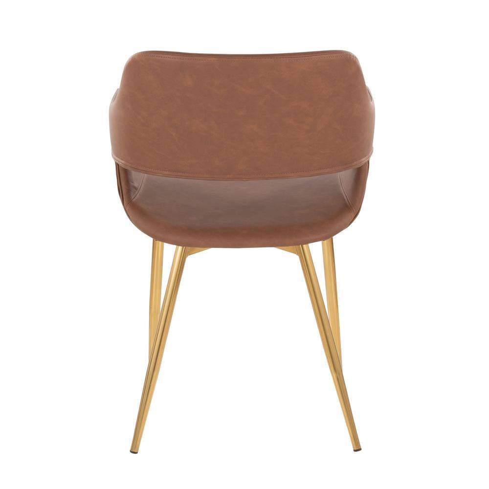Brown Faux Leather Arm Chair with Gold Metal Legs