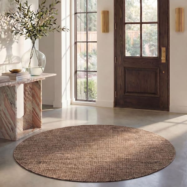 Abstract 6 ft. x 6 ft. Round Antique/Brown Speckled Area Rug