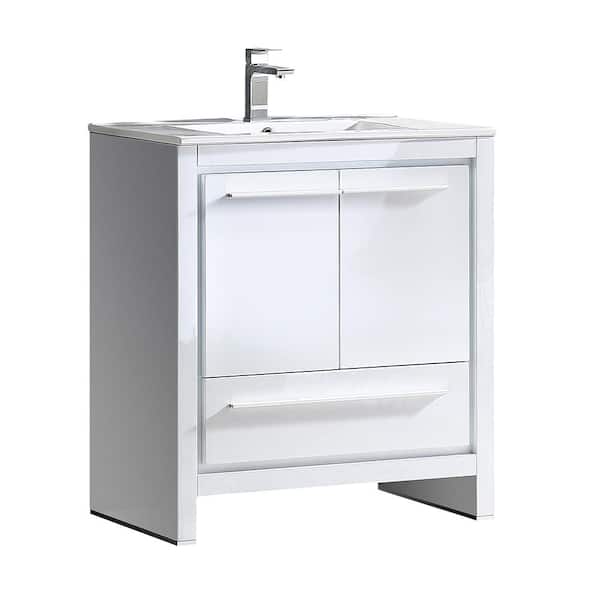 Fresca Allier 30 in. Bath Vanity in White with Ceramic Vanity Top in White with White Basin