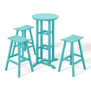 Laguna 4-Piece HDPE Weather Resistant Outdoor Patio Bar Height Bistro Set with Saddle Seat Barstools, Turquoise