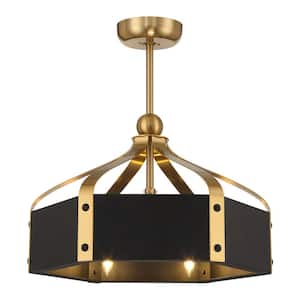 Sheffield 14 in. Indoor Matte Black with Warm Brass Accents Ceiling Fan Dallier with LED Bulbs