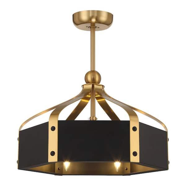 Savoy House Sheffield 14 in. Indoor Matte Black with Warm Brass Accents Ceiling Fan Dallier with LED Bulbs