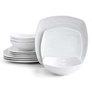 12 pc soft square white dinnerware set (service for 4)