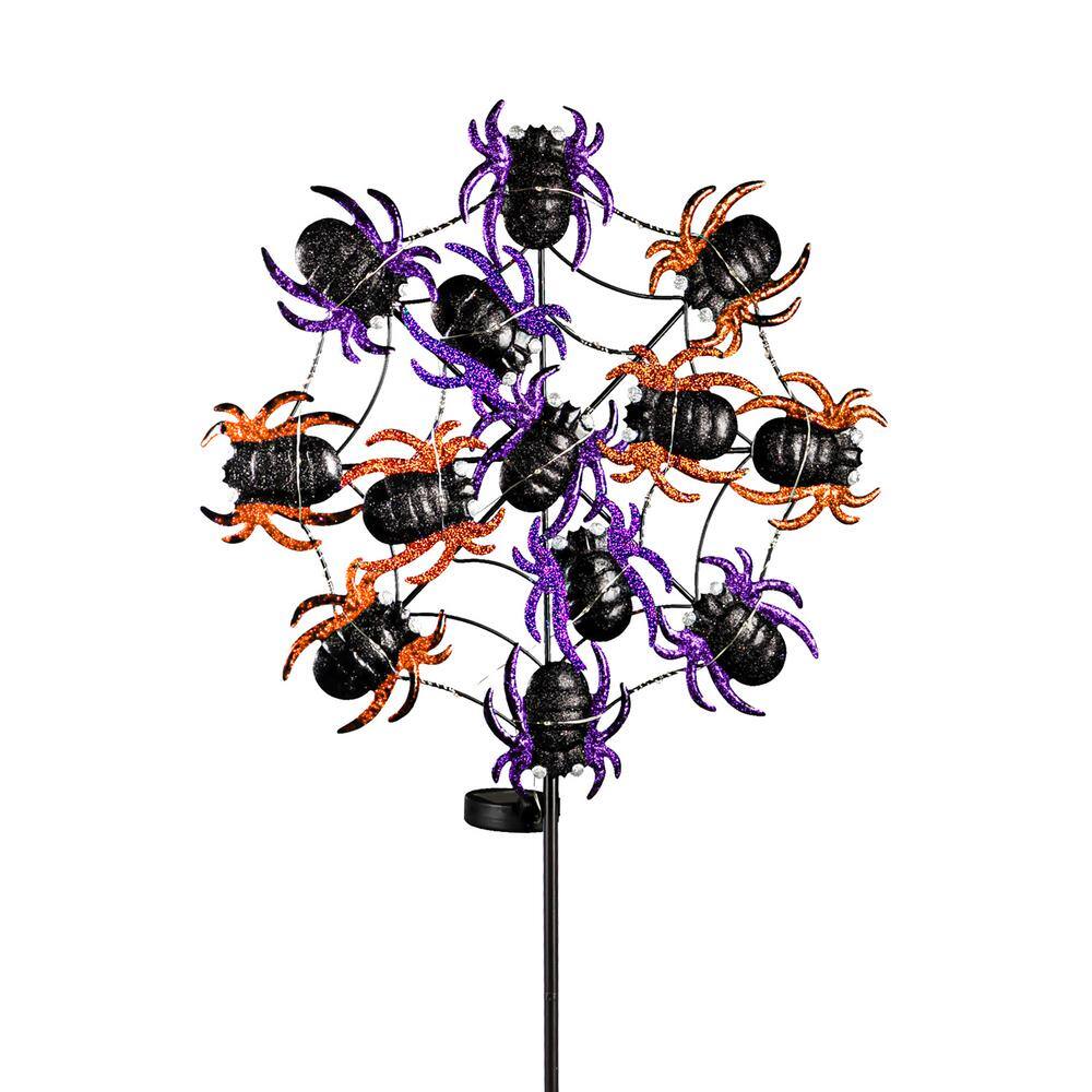 44" Tall Purple and Orange Spider Web Solar Garden Stake