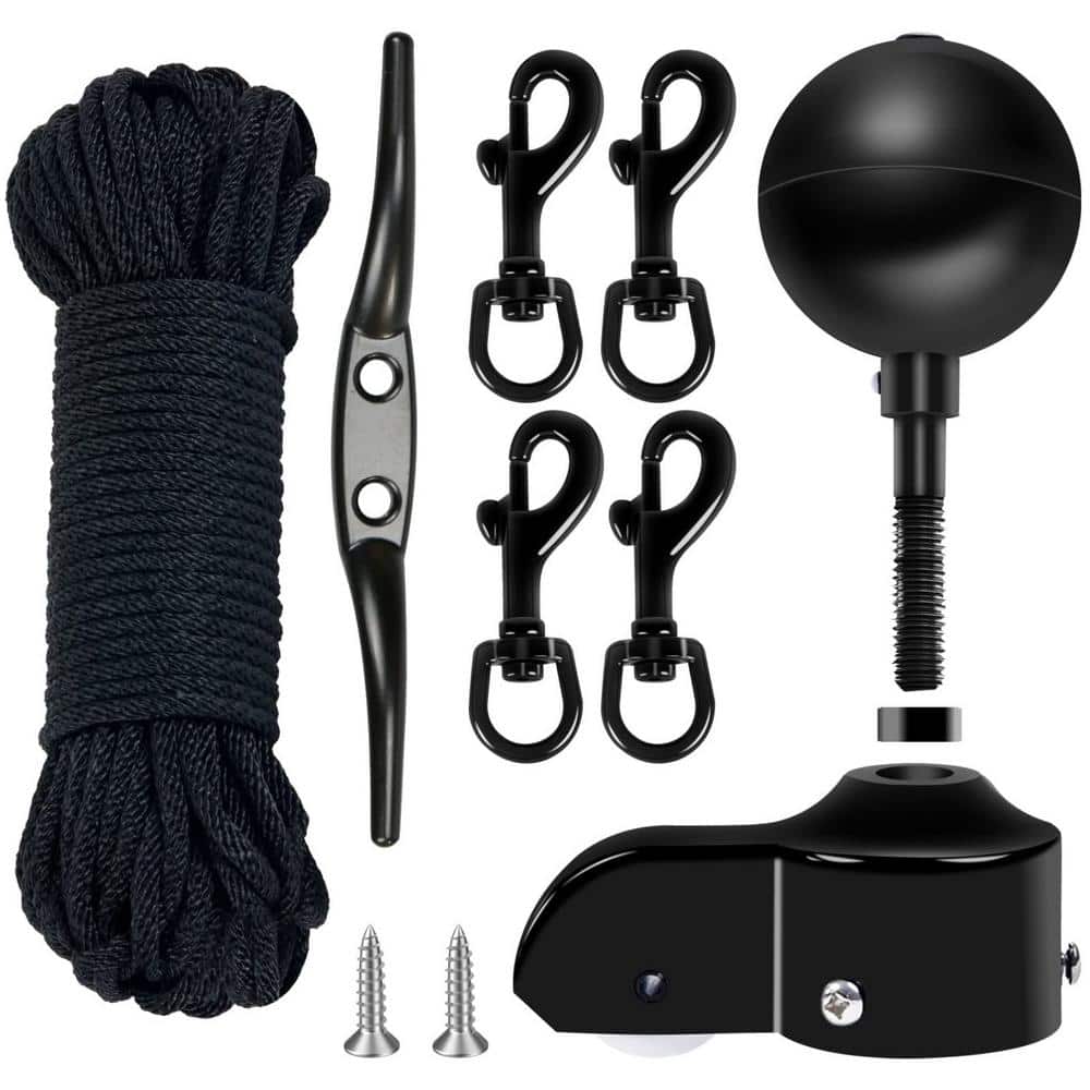 Angel Sar 50 ft. Black Nylon Flagpole Halyard Rope Kit with
