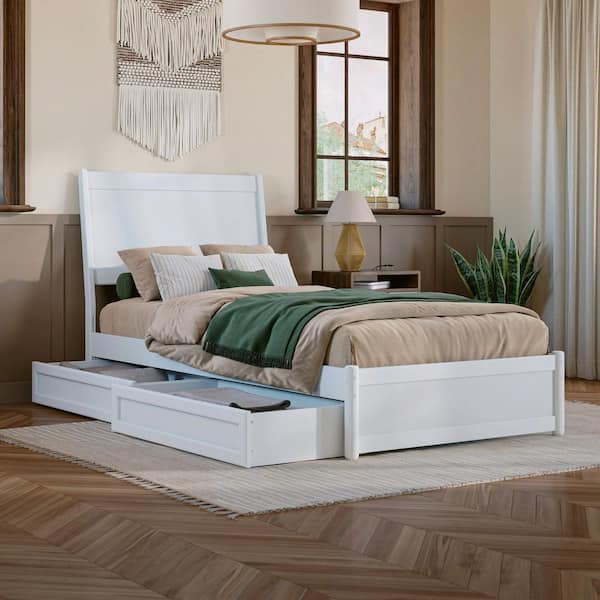 AFI Casanova White Solid Wood Frame Twin XL Platform Bed with Panel Footboard and Storage Drawers