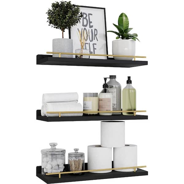 Cubilan 15.7 in. W x 6 in. D Gold Wood Composite Decorative Wall Shelf Floating Shelves, Set of 3
