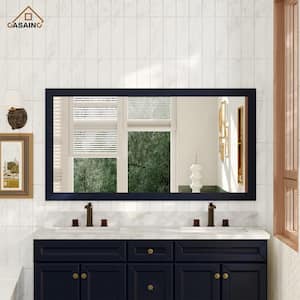 59 in. W x 34 in. H Rectangle Wood Framed Wall Mounted Modern Decor Bathroom Vanity Mirror in Dark Blue