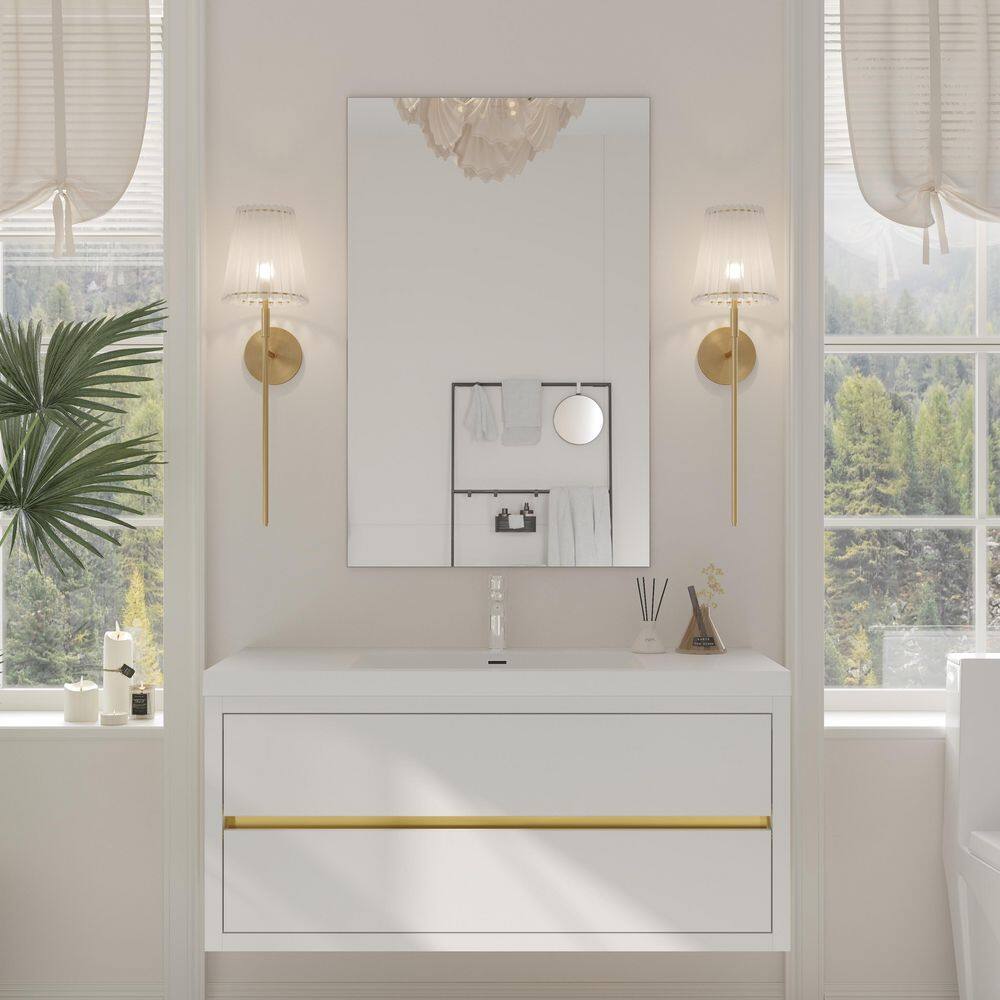 48 in. W Single Sink Wall-Mounted Floating Bath Vanity Storage Cabinet in Glossy White with White Stone Resin Top price history on PriceWatchPro