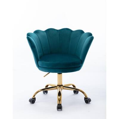 Leisure Lake-Green Velvet Swivel Shell Soft Cushion Arm Chair Height Adjustable Accent Chair with 360° Castor Wheels