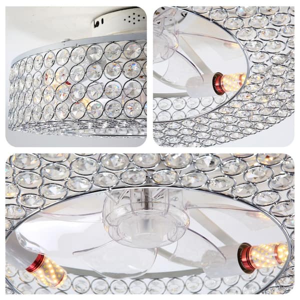 Tatahance 19.6 in. Smart White Flush Mount Fandelier Crystal