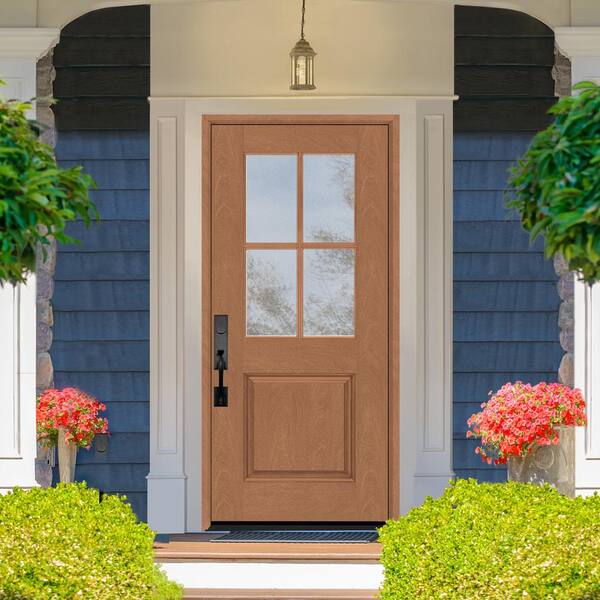 Regency 32 in. x 80 in. 1/2-4 Lite Clear Glass RHIS Autumn Wheat Stain Fiberglass Prehung Front Door